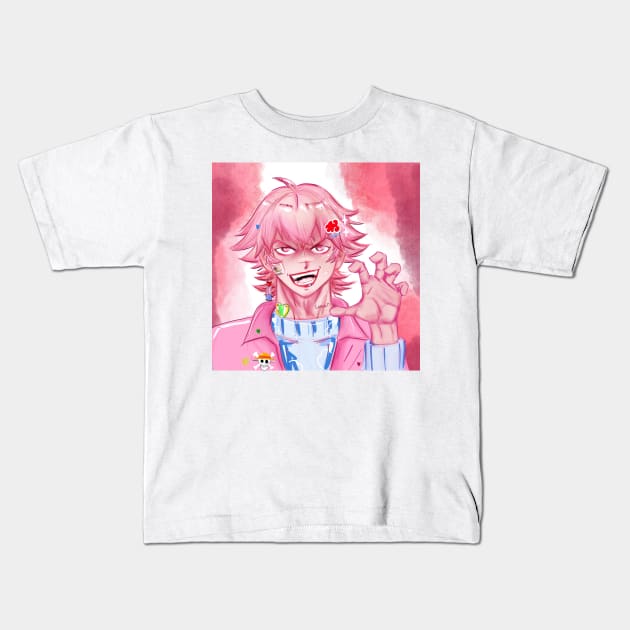 the anime boy in kawaii pink portrait style ecopop Kids T-Shirt by jorge_lebeau